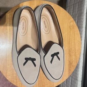 Journey West Suede Slip-on Belgian Loafers Shoes Size 8.5M Beige Bow